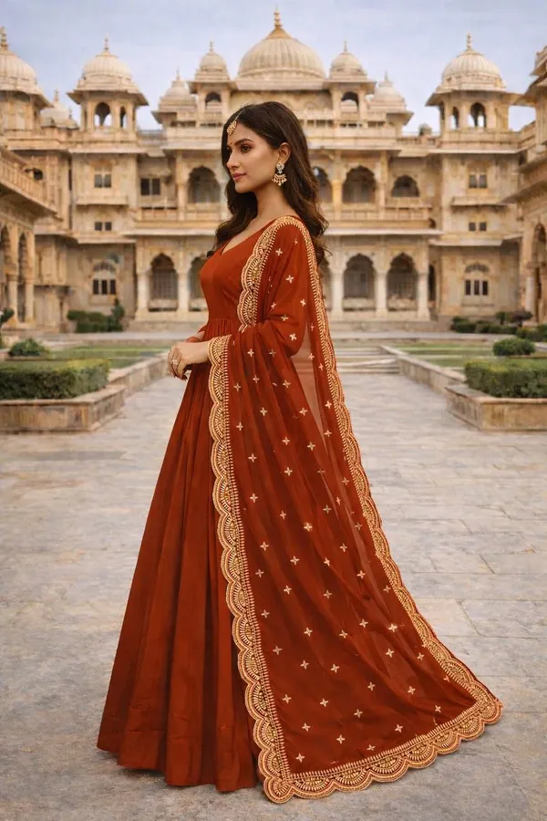 Rust_Georgette_Anarkali_Suit_Set_For_Women