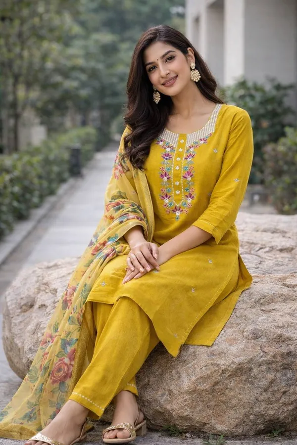 Mustard_Yellow_Georgette_Kurta_Set_For_Women