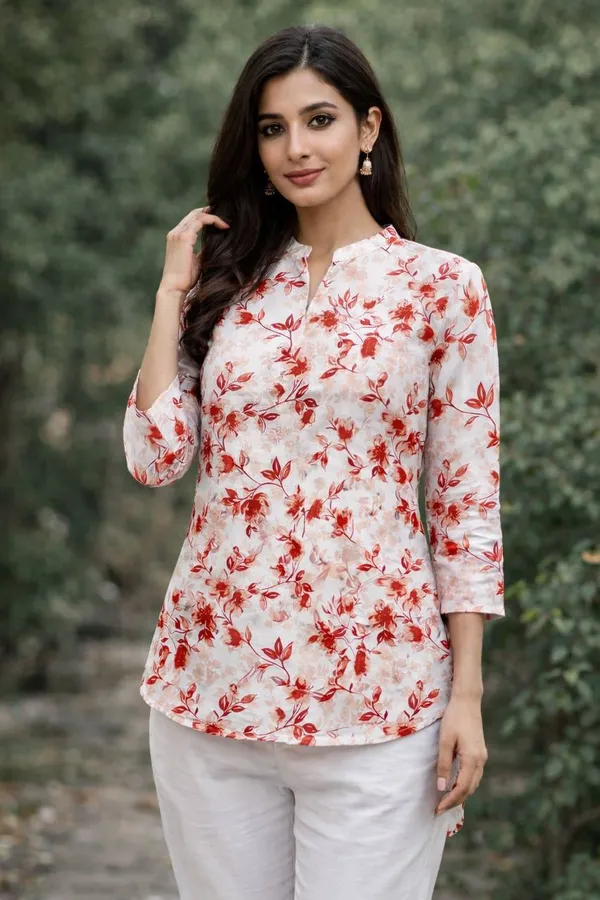 White_&_Red_Rayon_Kurta_For_Women