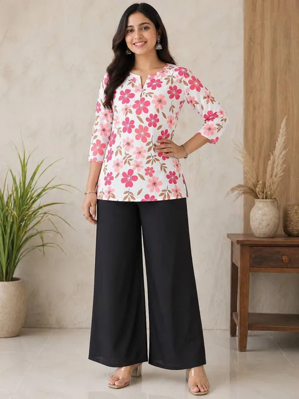 White_&_Black_Rayon_Kurta_And_Palazzo_Set_For_Women