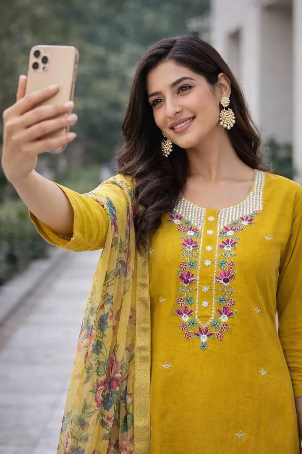 Mustard_Yellow_Georgette_Kurta_Set_For_Women