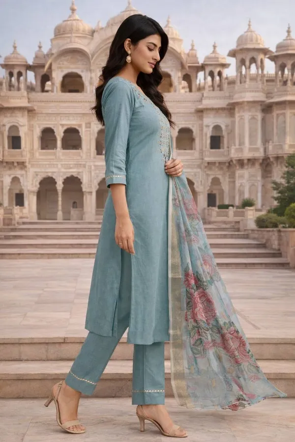 Sky_Blue_Georgette_Kurti_Set_For_Women