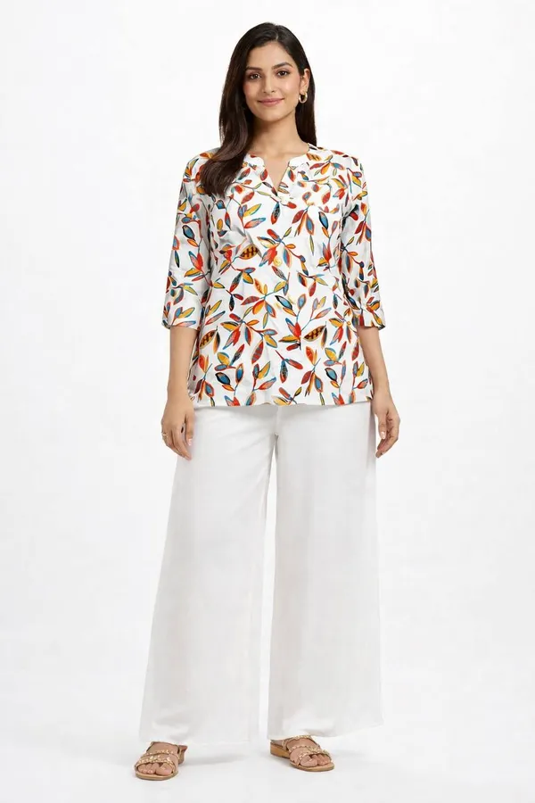 White_&_Orange_Rayon_Kurta_And_Palazzo_Set_For_Women