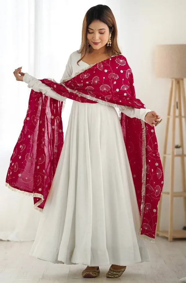 White_&_Red_Georgette_Anarkali_Gown_For_Women
