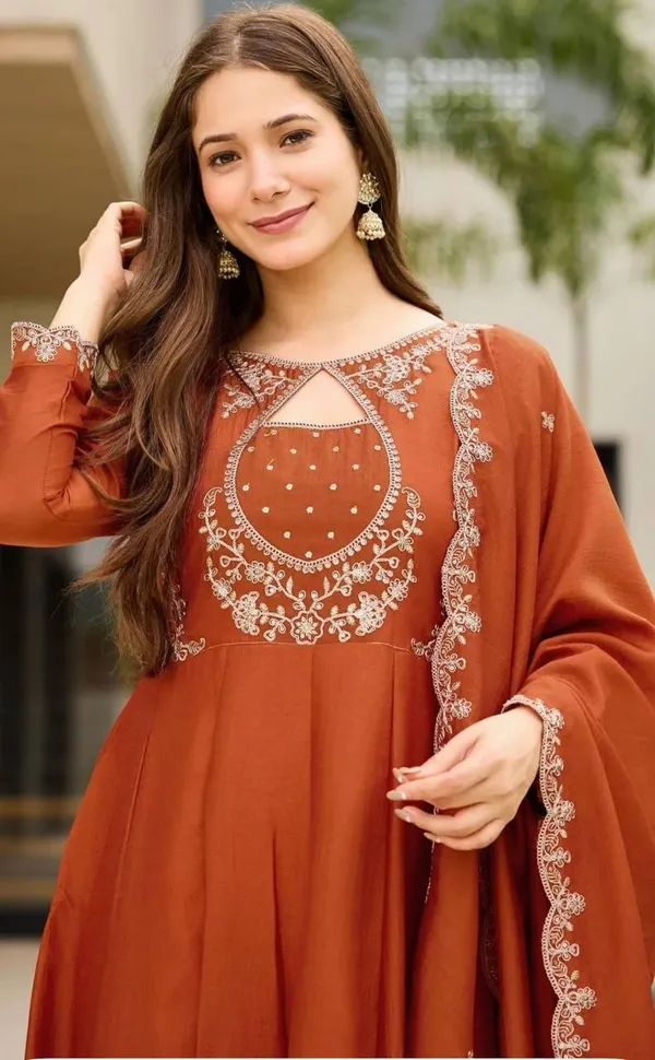 Rust_Orange_Georgette_Anarkali_Suit_Set_For_Women