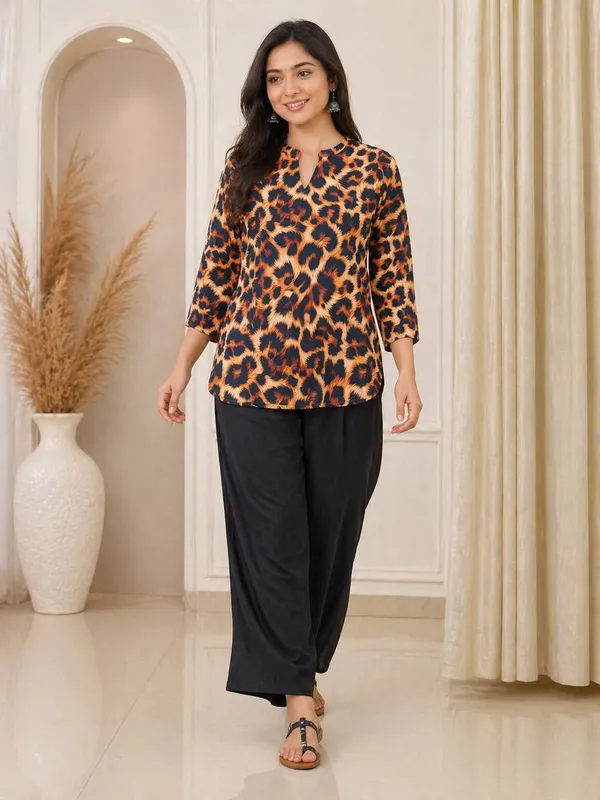 Orange_&_Black_Rayon_Top_With_Palazzo_Pant_For_Women