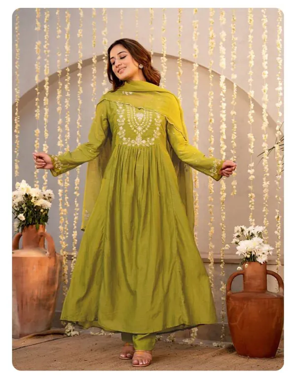 Olive_Green_Georgette_Anarkali_Kurta_Set_For_Women