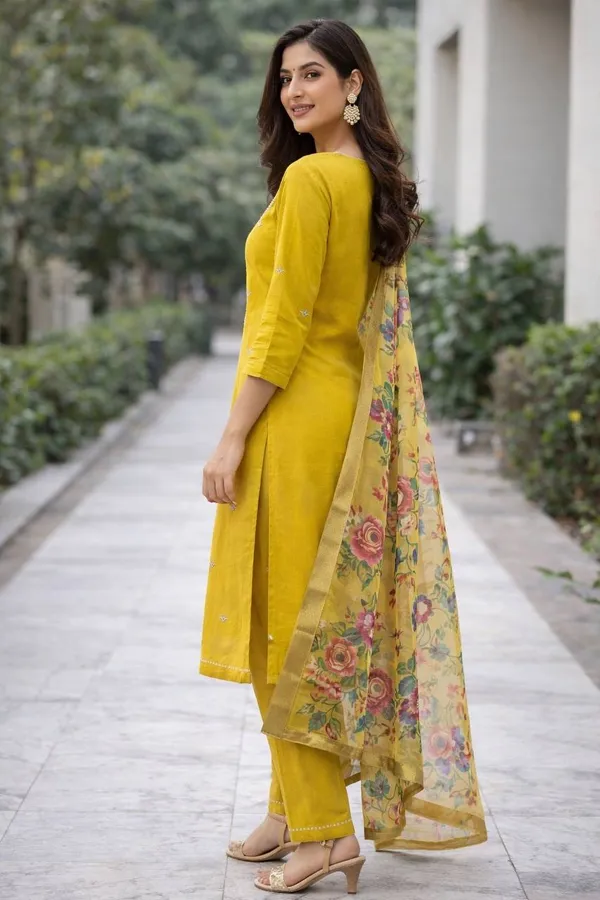 Mustard_Yellow_Georgette_Kurta_Set_For_Women
