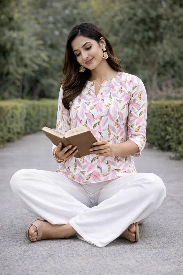 Pink_&_White_Rayon_Kurti_With_Palazzo_Set_For_Women