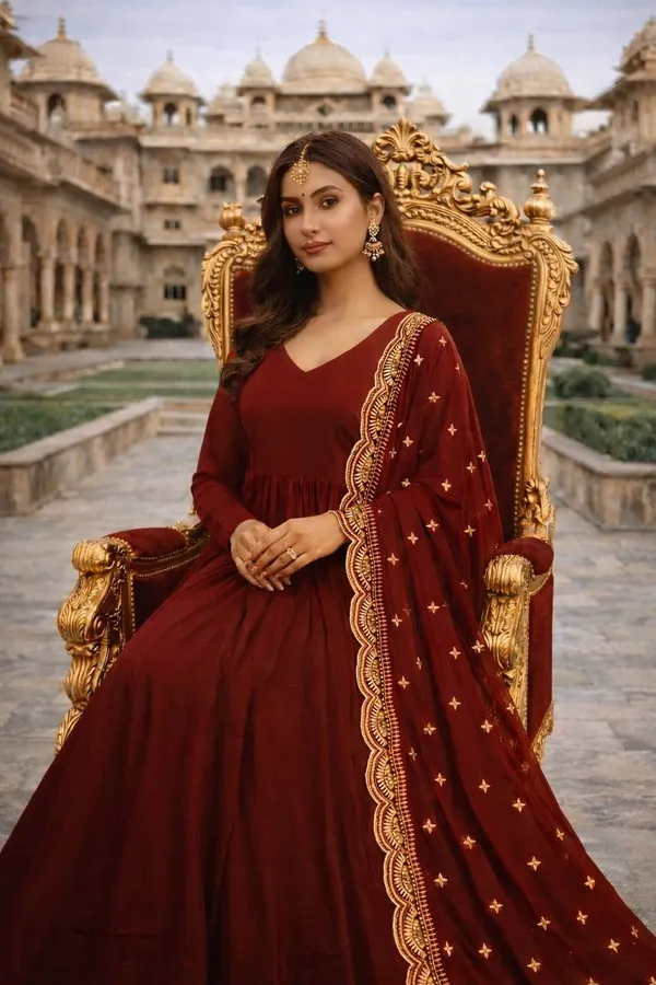 Rust_Georgette_Anarkali_Suit_Set_For_Women