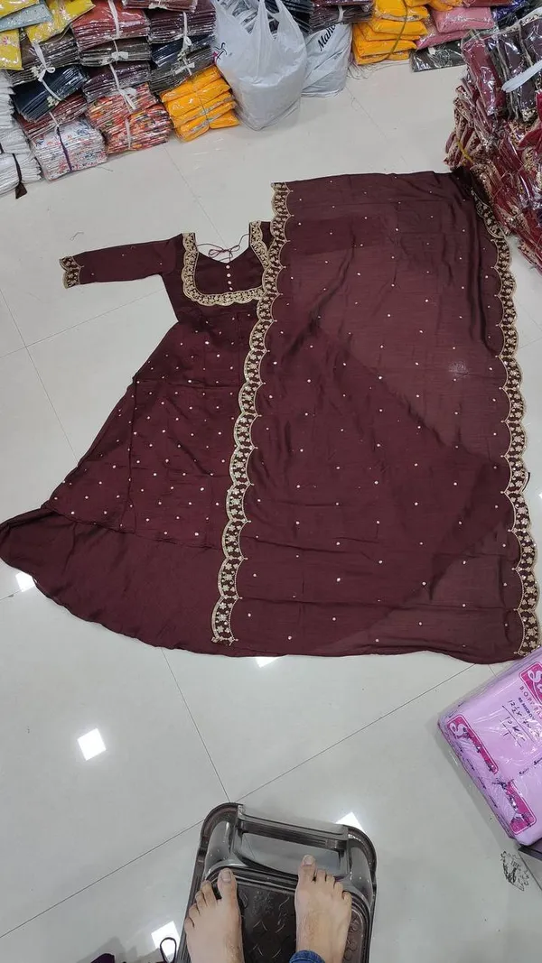 Brown_Georgette_Anarkali_Suit_Set_For_Women
