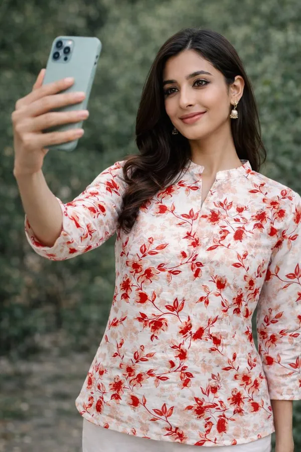 White_&_Red_Rayon_Kurta_For_Women