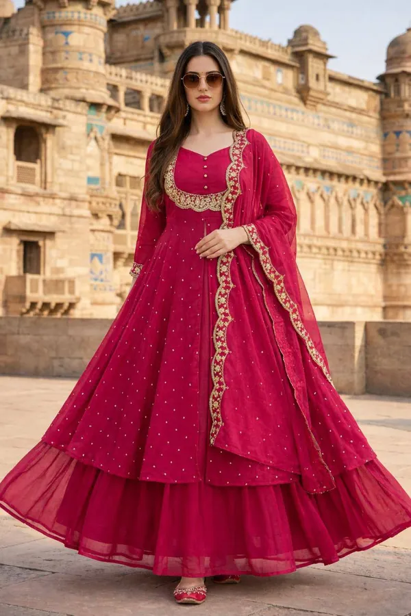 Magenta_Georgette_Anarkali_Dress_Set_For_Women