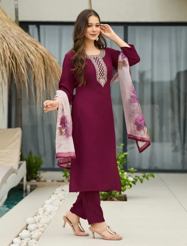 Maroon_Georgette_Kurta_Set_For_Women