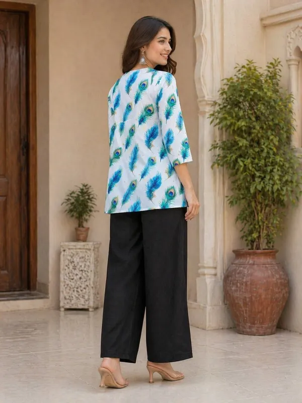 White_&_Black_Rayon_Tunic_Top_With_Palazzo_Set_For_Women