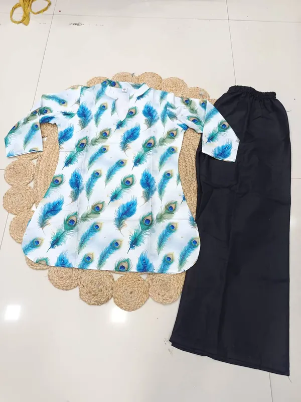 White_&_Black_Rayon_Tunic_Top_With_Palazzo_Set_For_Women