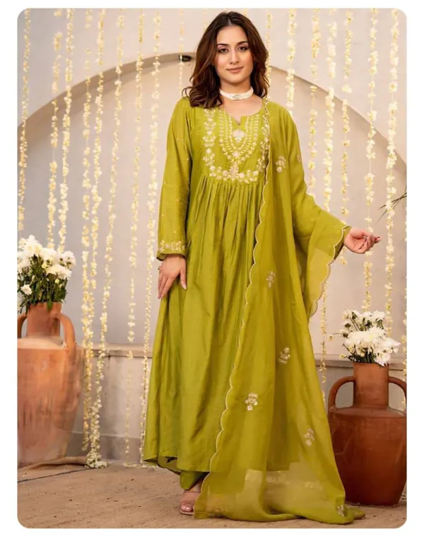 Olive_Green_Georgette_Anarkali_Kurta_Set_For_Women