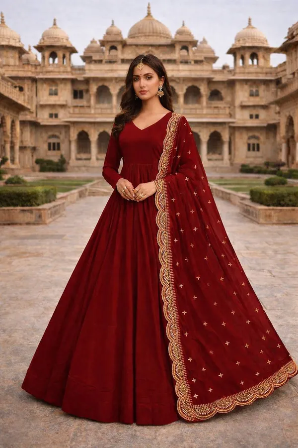 Rust_Georgette_Anarkali_Suit_Set_For_Women