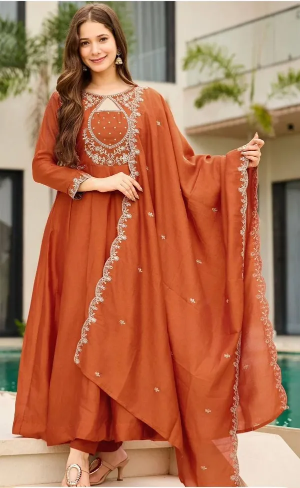 Rust_Orange_Georgette_Anarkali_Suit_Set_For_Women