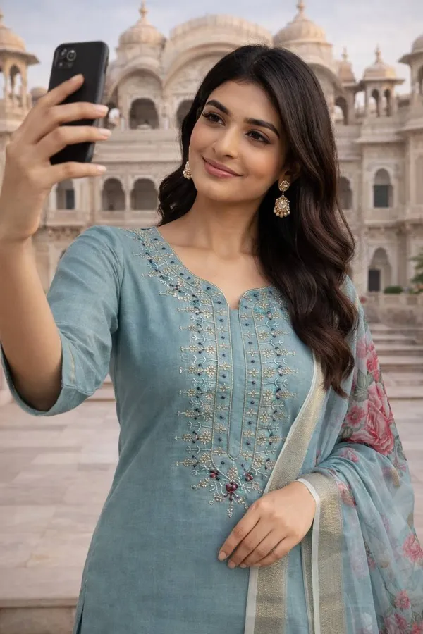 Sky_Blue_Georgette_Kurti_Set_For_Women
