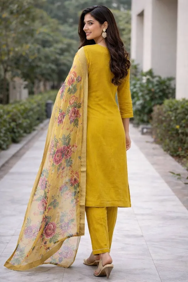 Mustard_Yellow_Georgette_Kurta_Set_For_Women