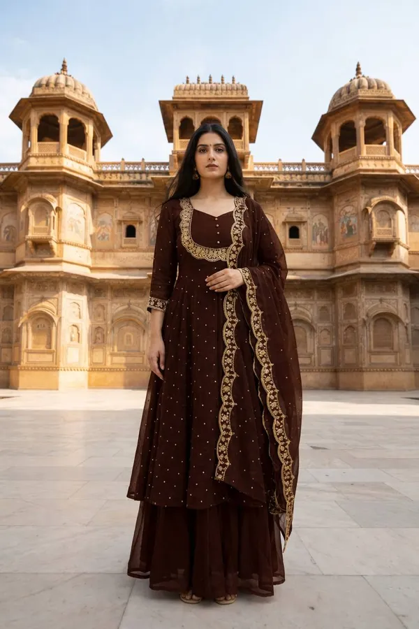 Brown_Georgette_Anarkali_Suit_Set_For_Women