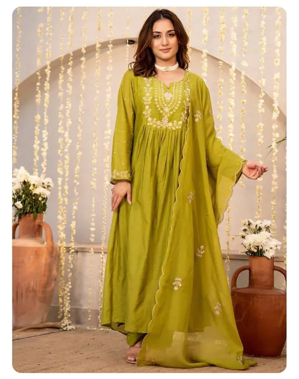Olive_Green_Georgette_Anarkali_Kurta_Set_For_Women