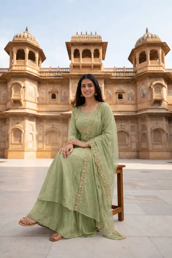 Sage_Green_Georgette_Anarkali_Suit_Set_For_Women