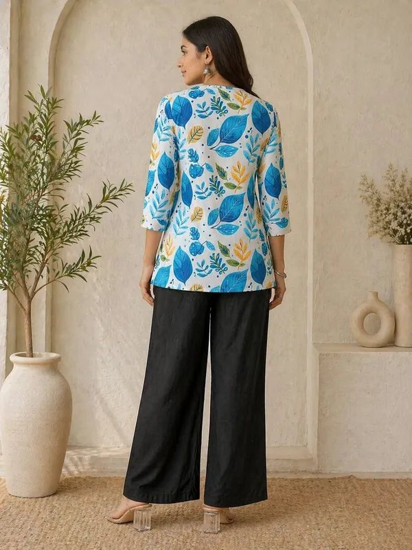 White_&_Blue_Rayon_Tunic_Top_For_Women