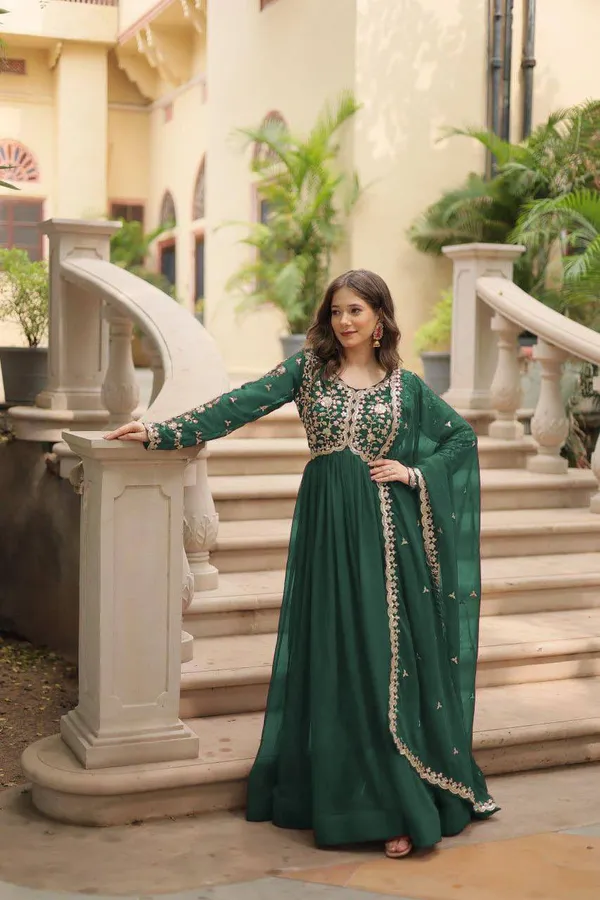 Green_Georgette_Anarkali_Gown_For_Women