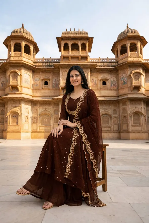 Brown_Georgette_Anarkali_Suit_Set_For_Women
