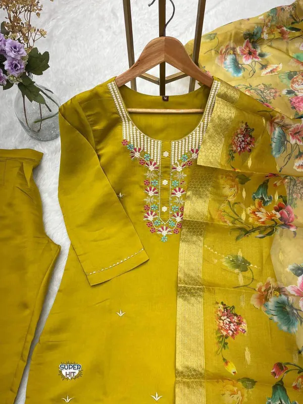 Mustard_Yellow_Georgette_Kurta_Set_For_Women