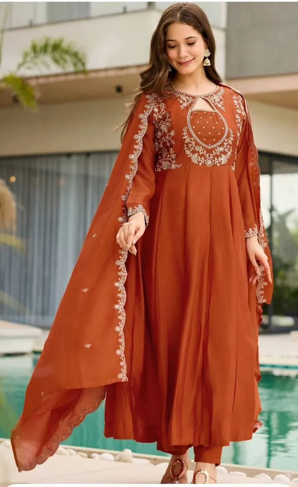 Rust_Orange_Georgette_Anarkali_Suit_Set_For_Women