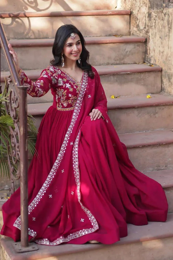 Red_Georgette_Anarkali_Suit_Set_For_Women