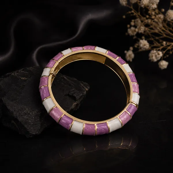 18K_Gold_Plated_Lavender_&_White_Enamel_Kada_Bangle