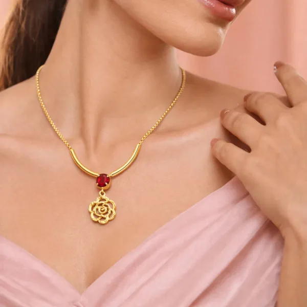 Gold_Plated_Elegant_Rose_Pendant_Necklace_Earrings_Set_With_Red_Crystal_Stones