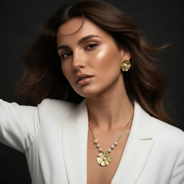 Gold_Anti_Tarnish_Textured_Pendant_Necklace_Matching_Earrings
