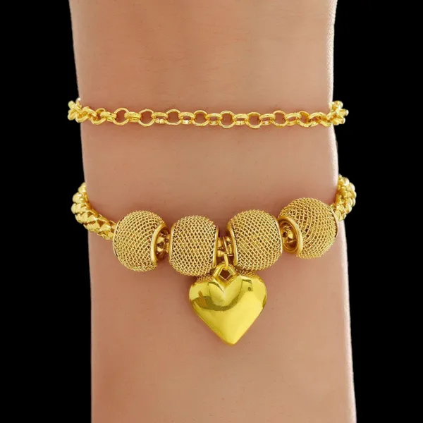 Golden_Heart_Charm_Bracelet_For_Women_Elegant_Beaded_Chain_Fashion_Jewelry