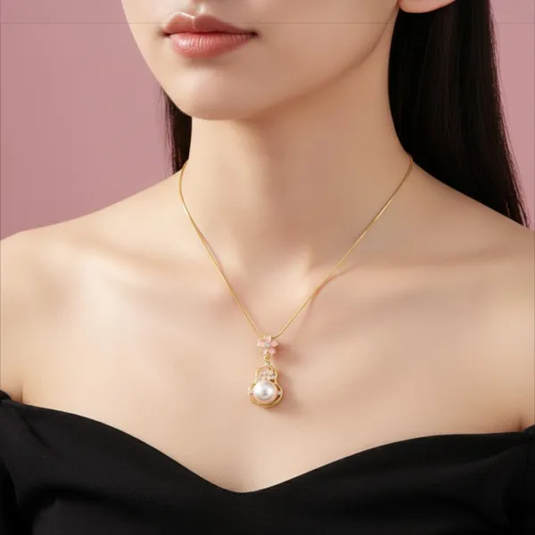 Gold_And_Pink_Floral_Pearl_Pendant_Necklace