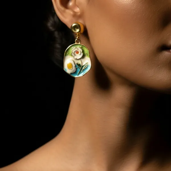 SHADOWBORNE_Enamel_Green_Hand_Painted_Enamel_Flower_Drop_Earrings