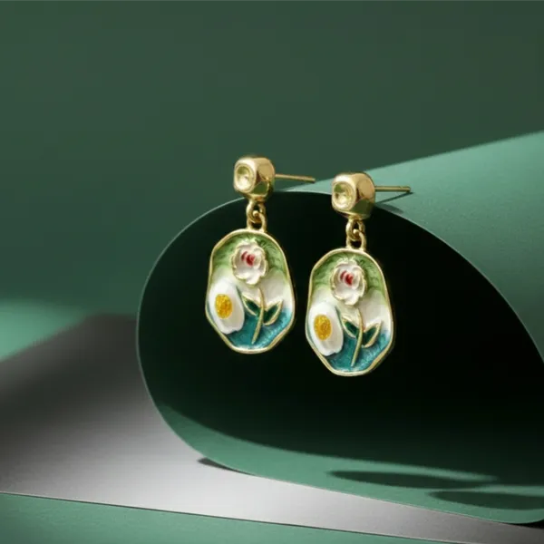 SHADOWBORNE_Enamel_Green_Hand_Painted_Enamel_Flower_Drop_Earrings
