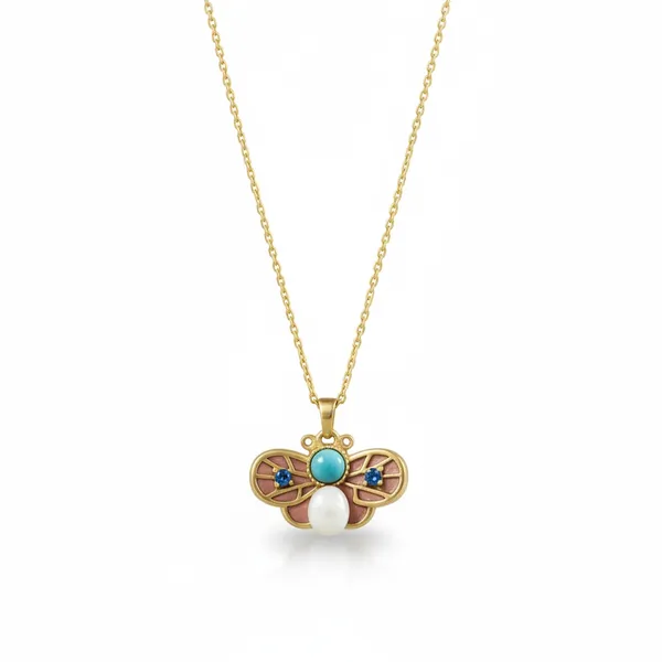 Butterfly_Pearl_Turquoise_Pendant_Necklace_Gold_Finish