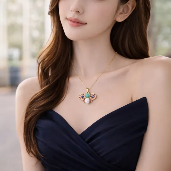 Butterfly_Pearl_Turquoise_Pendant_Necklace_Gold_Finish