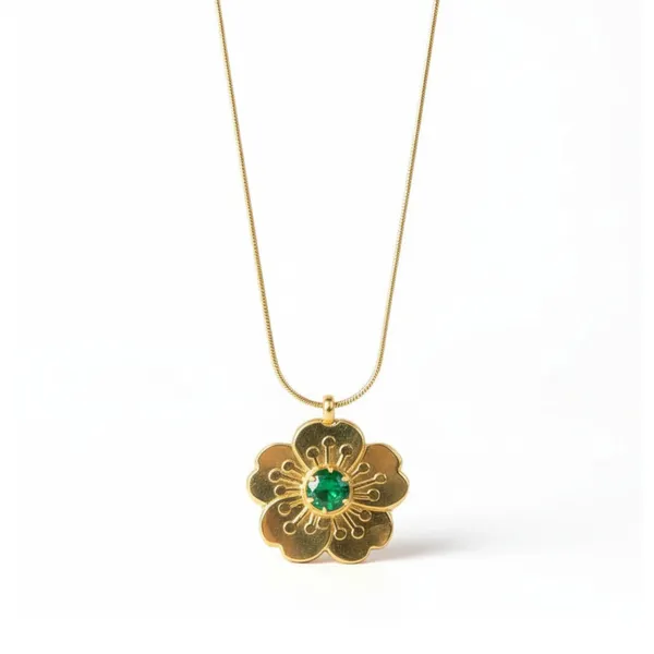 Gold_Floral_Pendant_Necklace_With_Cubic_Emerald_Stone