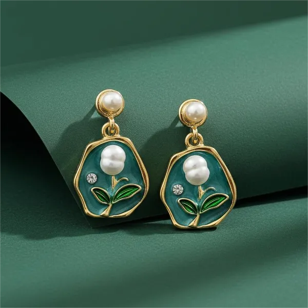 Gold_And_Green_Luxury_Antique_Floral_Enamel_Drop_Earrings