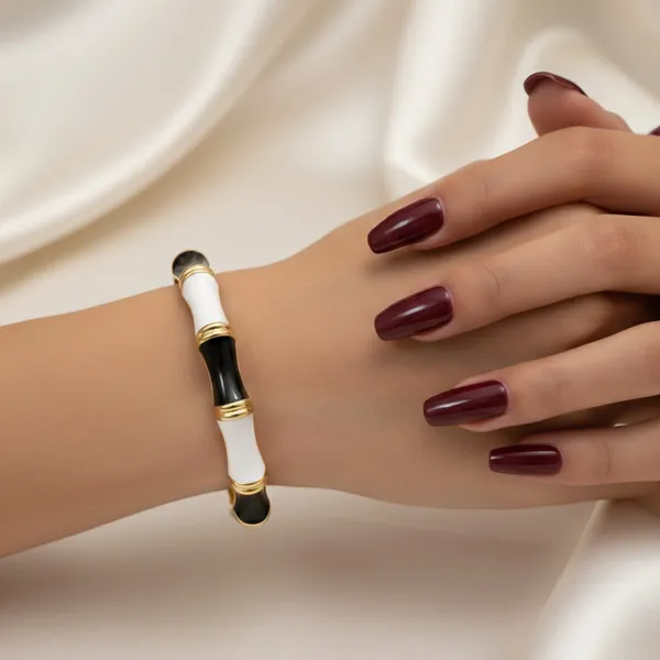 Black_And_White_Enamel_Bamboo_Finish_Adjustable_Bracelet_For_Women