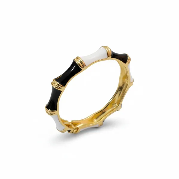 Black_And_White_Enamel_Bamboo_Finish_Adjustable_Bracelet_For_Women