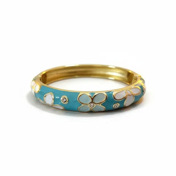 Turquoise_Enamel_Floral_Gold_Finish_Adjustable_Bracelet_For_Women