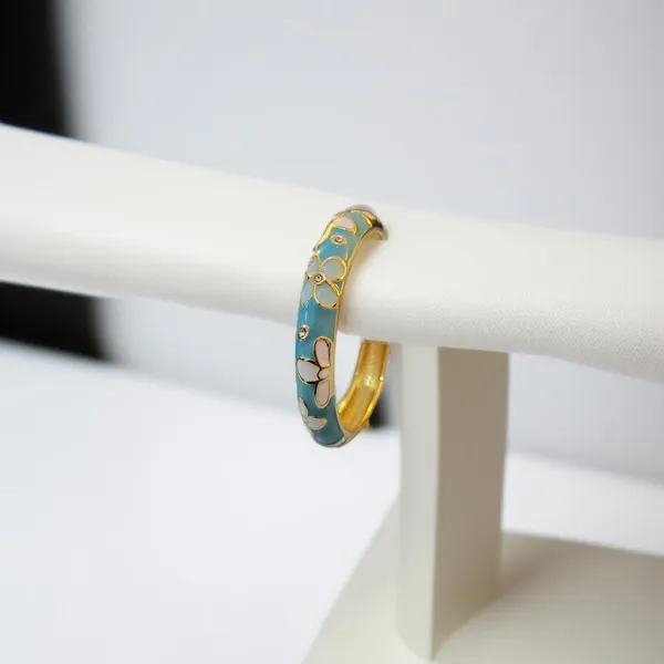 Turquoise_Enamel_Floral_Gold_Finish_Adjustable_Bracelet_For_Women