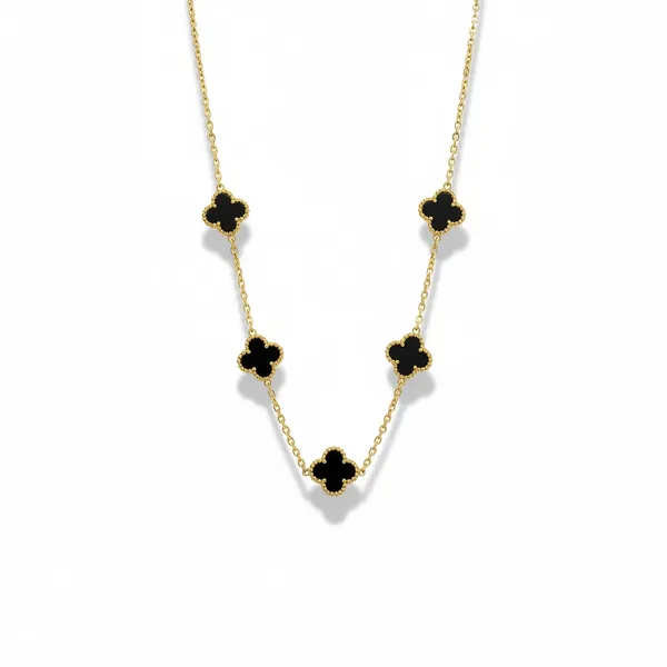 Gold_And_Black_Clover_Chain_Pendant_Necklace_With_Gold_Finish_Anti_Tarnish_Luxury_Women_S_Jewelry